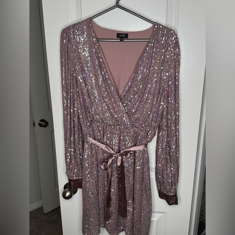 Sequin Wrap Dress with Belt